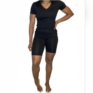 Black V-Neck T-Shirt and Shorts Set